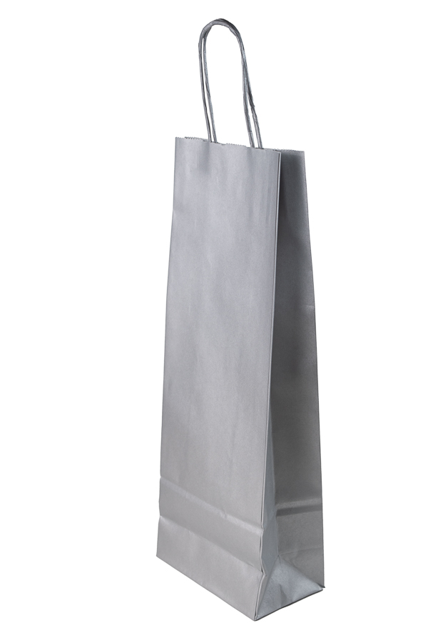 Flaschen Geschenk-Tasche, silber mit gedr. Papierkordel, 14 x 8,5 x 39,5 cm, 25 Stk/Pkg