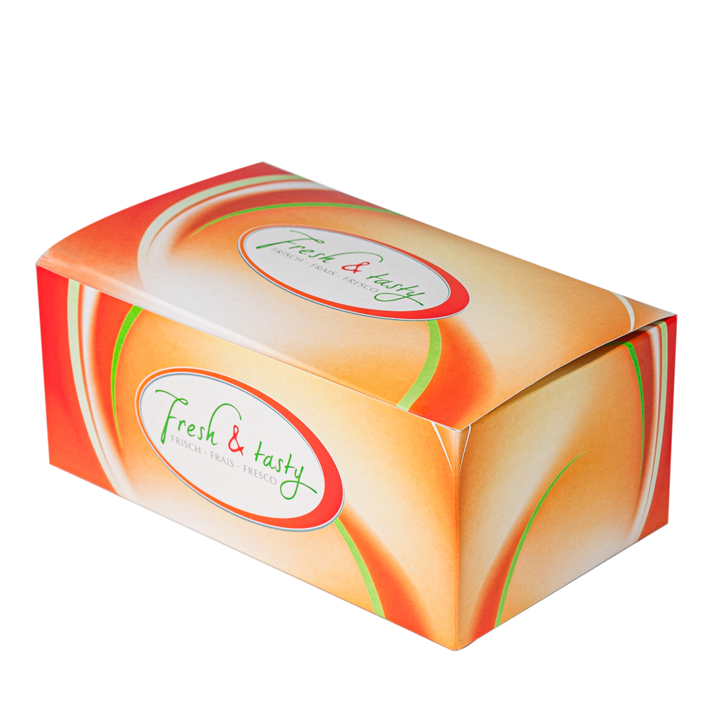 Snack Faltbox "Fresh and Tasty", 14,5 x 8,5 x 6 cm, 500 Stk/Ktn
