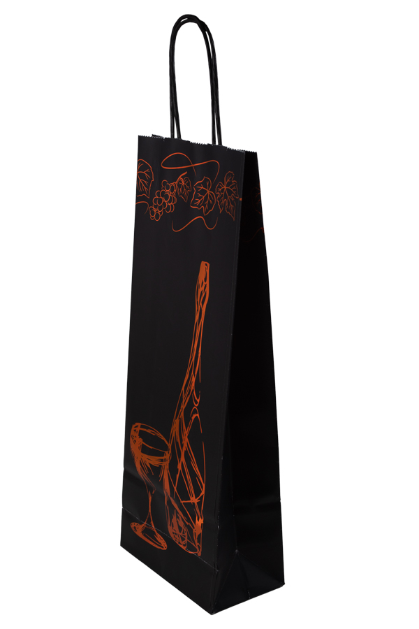 Flaschen Geschenk-Tasche "Breganze", schwarz, mit gedr. Papierkordel 14 x 8,5 x 39,5 cm, 25 Stk/Pkg