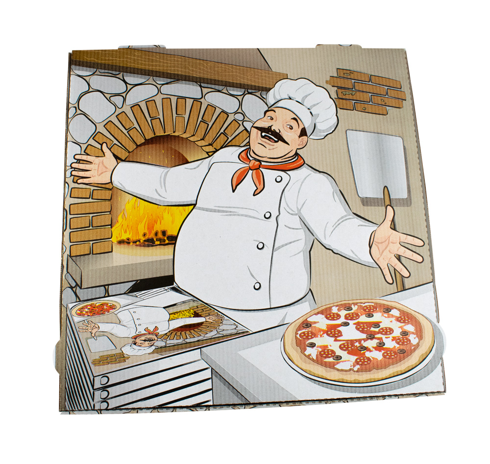 Pizzakarton mit Druck, weiß, 50 x 50 x 5 cm, 50 Stk/Ktn