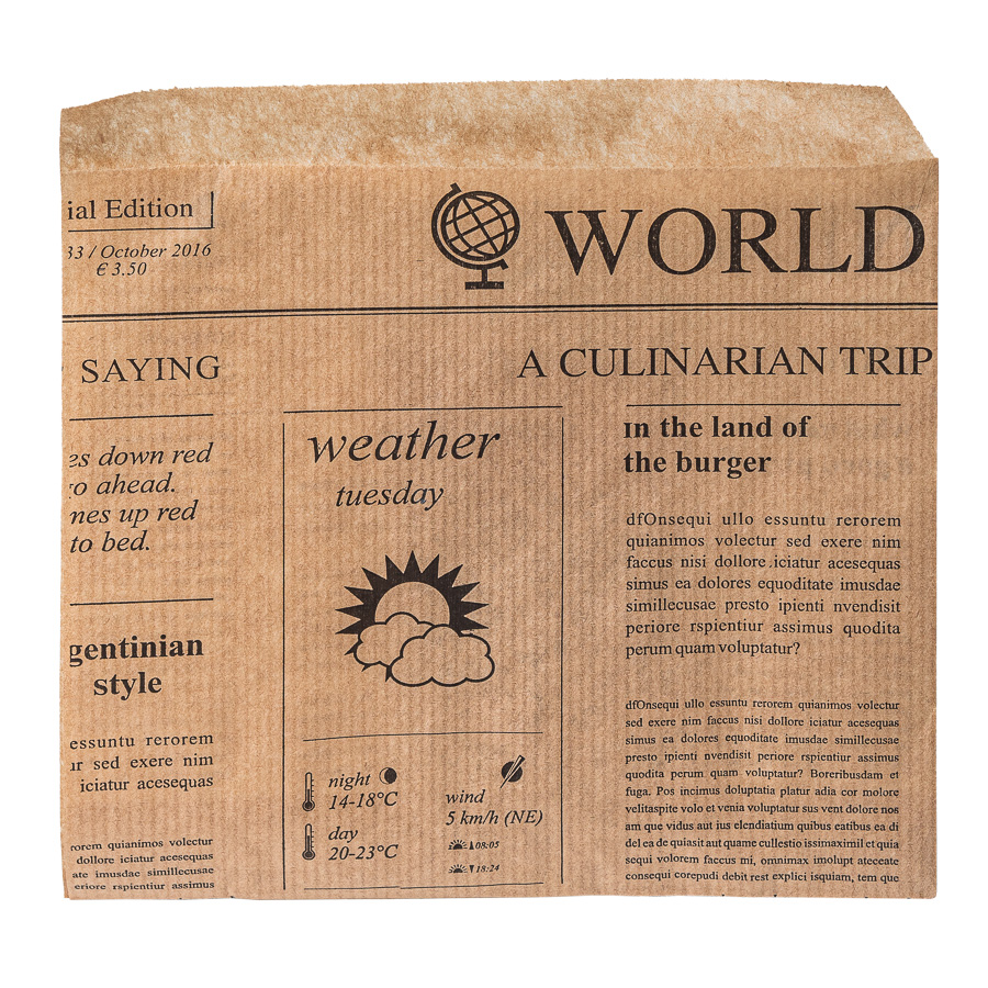 Snack Beutel, "Newspaper/Zeitung", braun, 15 x 16 cm, 1000 Stk/Ktn